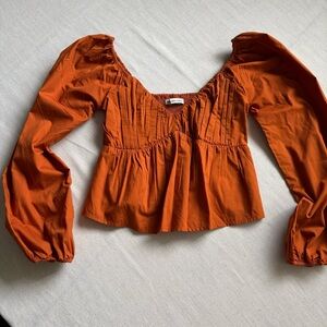 Abercrombie Burnt Orange Babydoll Long Sleeve Blouse S